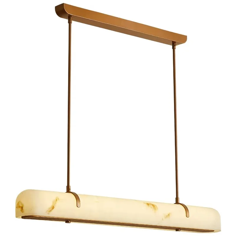 Adjustable height marble long pendant light, copper lighting, villa, hotel, restaurant