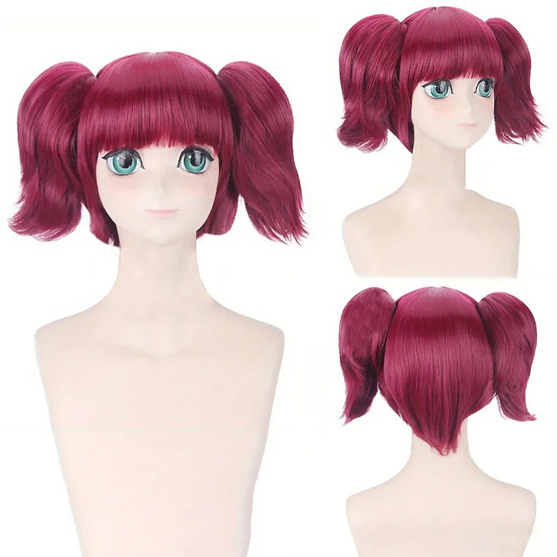 

Anime Black Butler Maid Character Wig Cover Meilin Role Cos Twintails Bar Clothing Match Burgundy Split Body Modeling Short Hair