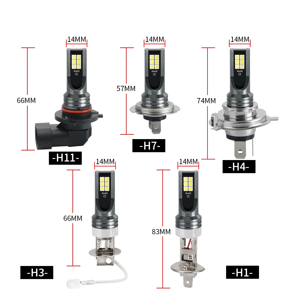 1X H1 Car Fog Light H7 H4 H11 H8 H3 LED Bulb 3030 12SMD Auto Front Fog lamp Signal Turn Light Driving Lamp 6000K White