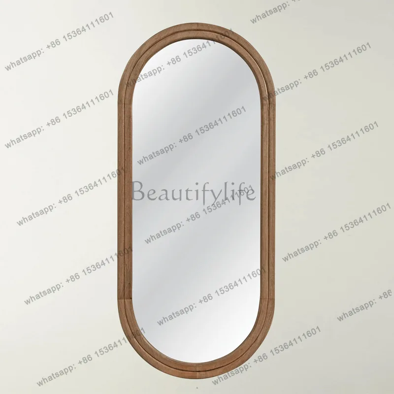 French medieval style full-length mirror wabi-sabi style wooden oval floor mirror retro style