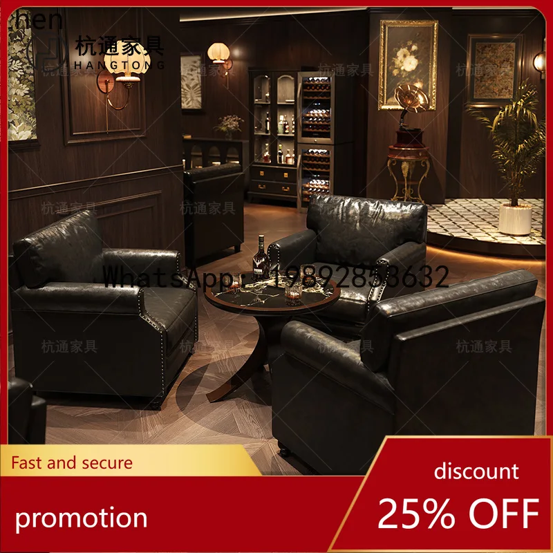 

YFY Retro Small Bistro Sofa Chair Whiskey Bar Table and Chair Set Cigar Bar Music Dining Sofa