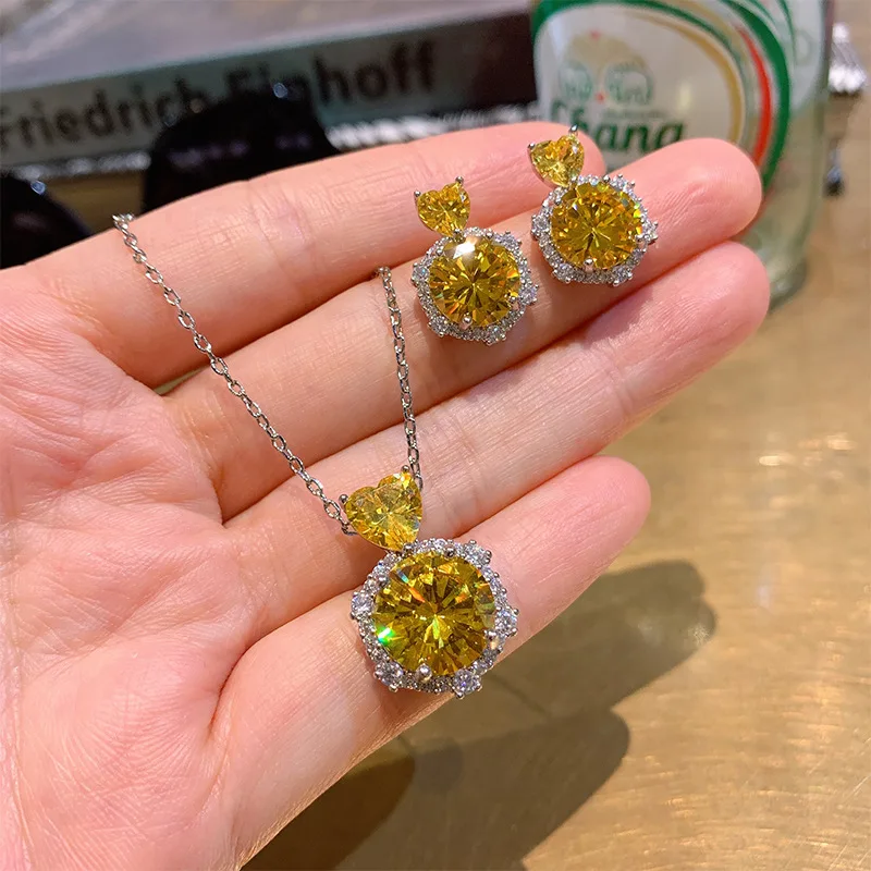 

Minimalist Yellow Earring Pink Diamond Micro Pave Exaggerated Earrings Women's Jewelry Set