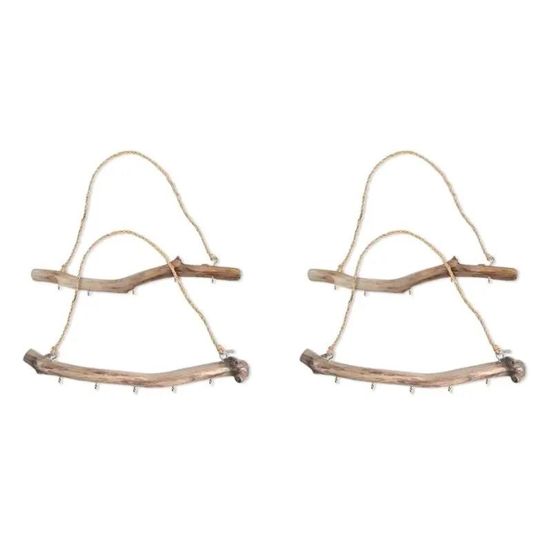 A53Q-4Pcs Natural Driftwood Decorative Branches Farmhouse Home Wall Hanging Decor Hanging Jewelry Organizers With 5 Hooks