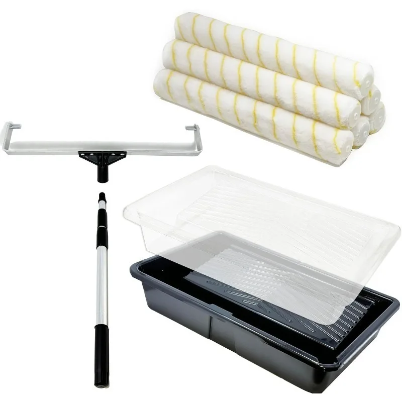 Painting Roller Kit Pro Grade  Set Paint Tray and Liner, Rollers and Frame,Extension Pole