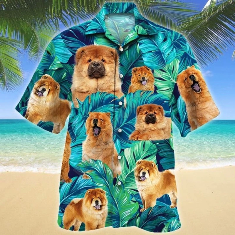 

Tropic Plant Coconut Tree 3D Printed Men's Shirts Cute Animal Dog Print Short Sleeve Beach Shirt Women Casual Fashion Blouse Top