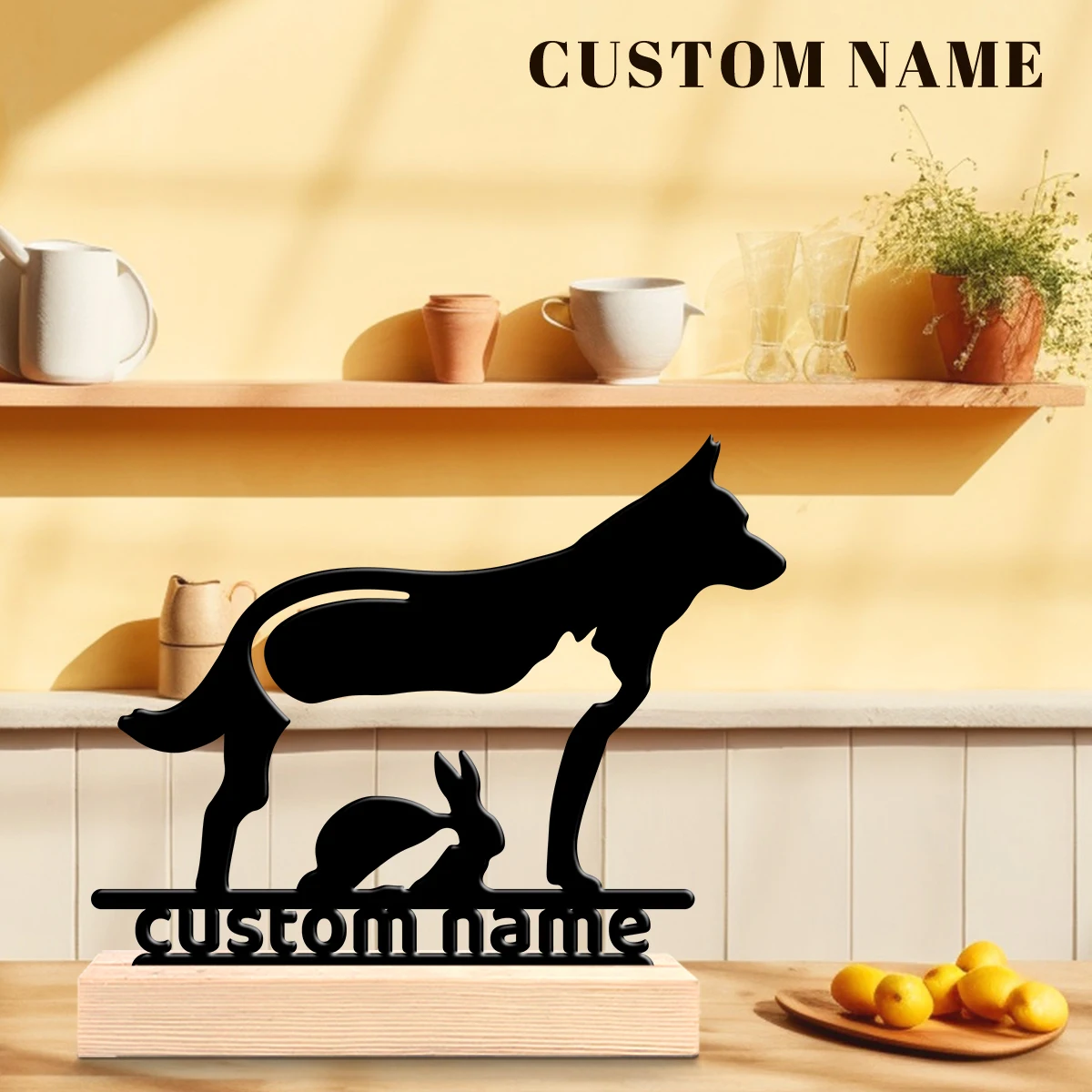 1Pc Csutom Dog Cat Rabbit Wooden Base Metal Art Ornament,Home Office Hotel Cafe Club Decor,Ideal Gift for Family Friends - view 4
