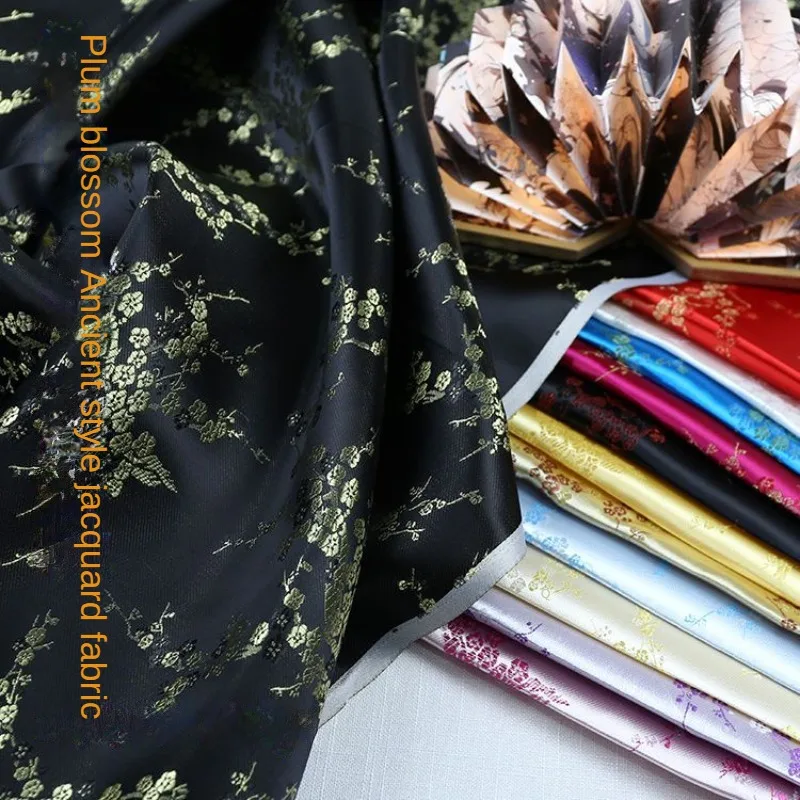 Plum Blossom Brocade Jacquard Fabric By The Meter for Needlework Cheongsam Kimono Dresses Doll Clothes Sewing Soft Smooth Cloth