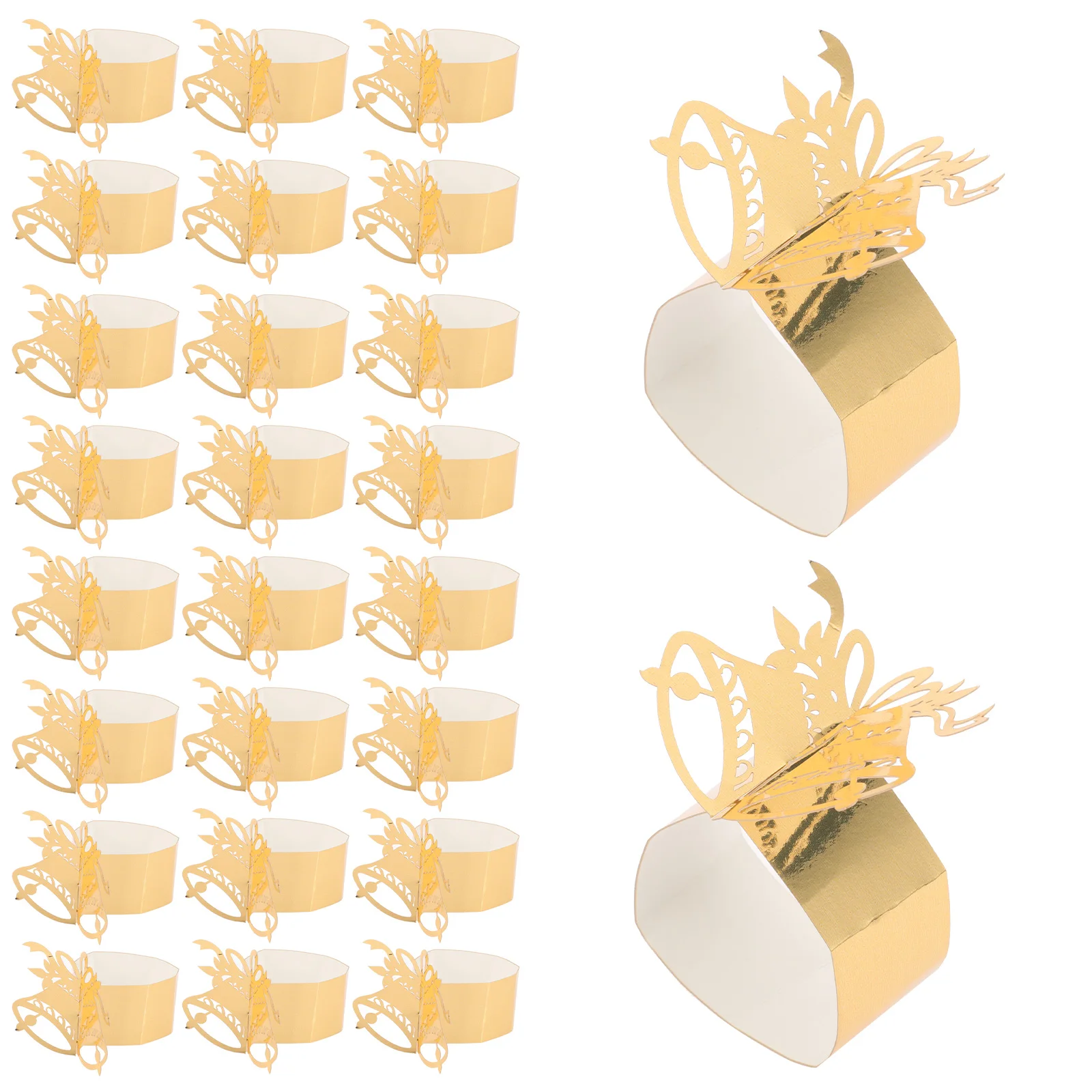 

50pcs Bell Shaped Napkin Rings Christmas Decor Paper Napkin Buckles Golden Tabletop Holiday Party Wedding Banquet
