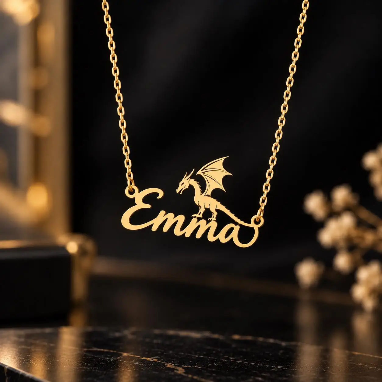 Flying Dragon Custom Name Necklace, Personalized Gift