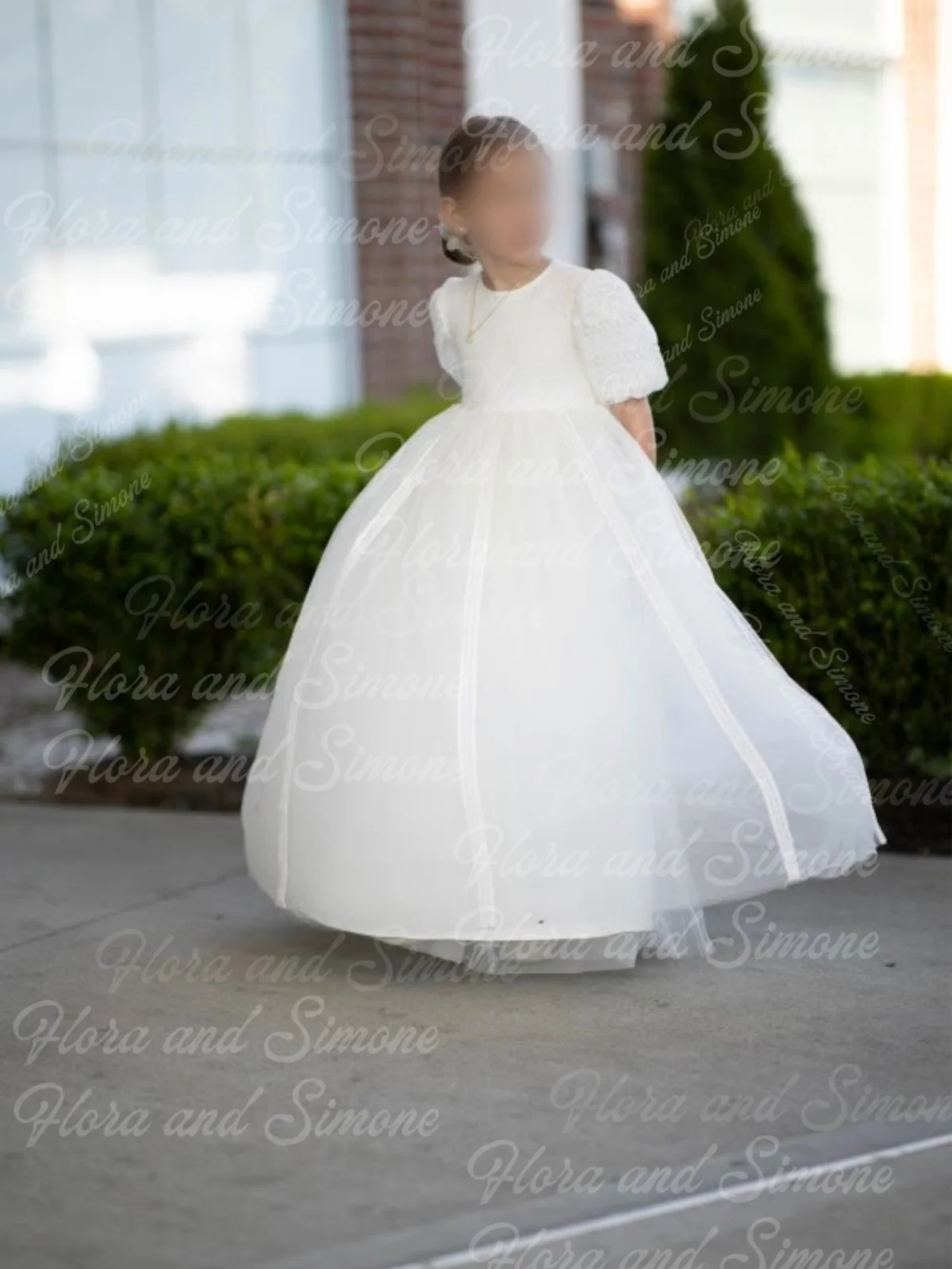 Customized Elegant Lace Chiffon Short Sleeves Flower Girl Dresses For First Communion Wedding Ceremonies Dance Performance
