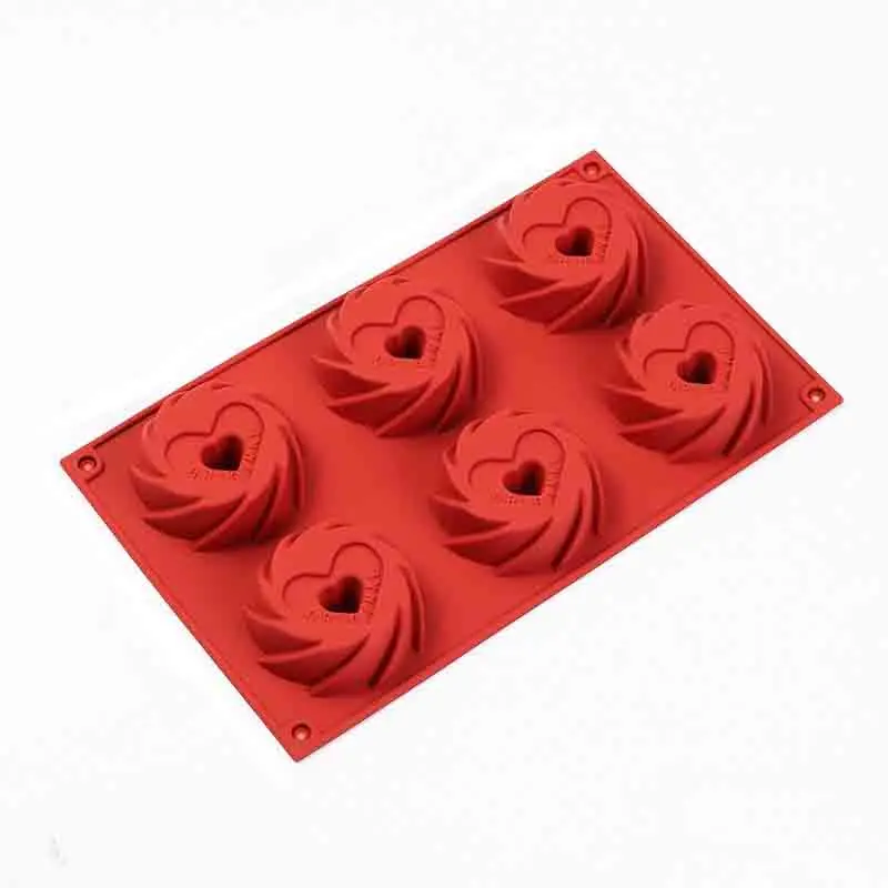 

New Arrival 6 Hole Whirlpool Heart Shape Silicone Cake Mold DIY Mousse dessert Chocolate Mold Jelly Pudding Mold Baking Tools ﻿