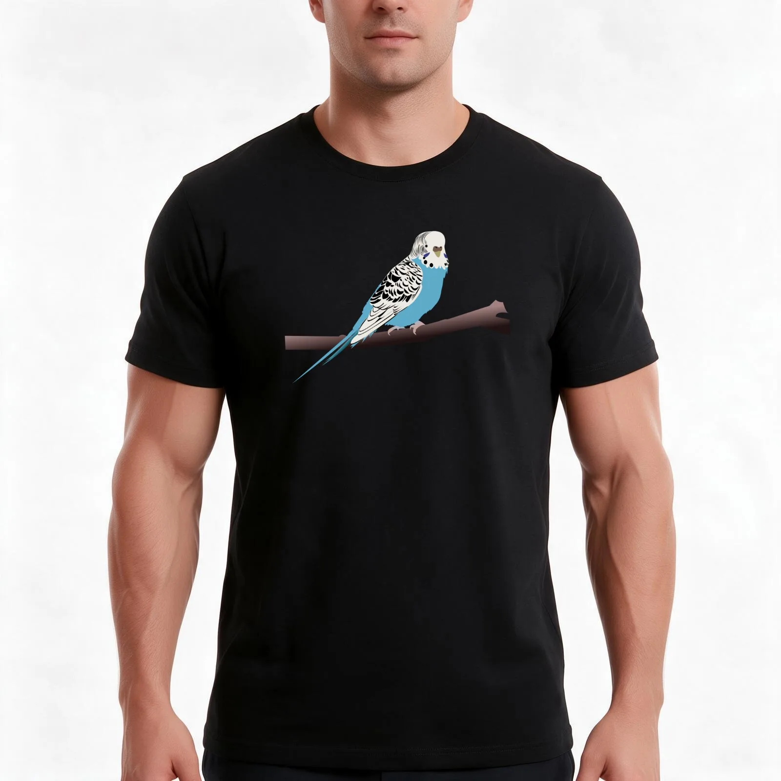 Blue Parakeet/Budgie T-Shirt, Summer Casual Cotton Tee, Oversized Streetwear Tops, Vintage Graphic Print, Loose Fit Short Sleeve