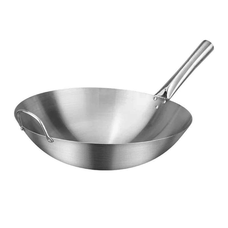 Stainless Steel Non Stick Wok Chinese Handmade Wok Double Ear Chef Fry Wok Gas Cooker Non Coating Round Bottom Cooking Woks