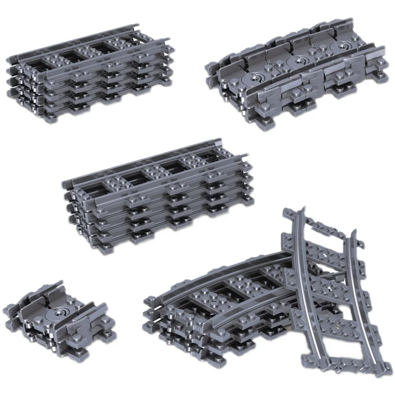 MOC City-Juego de bloques de construcción de tren de vías rectas, curvas y suaves, Compatible con todos los accesorios de trenes eléctricos de ferrocarril, 100 piezas