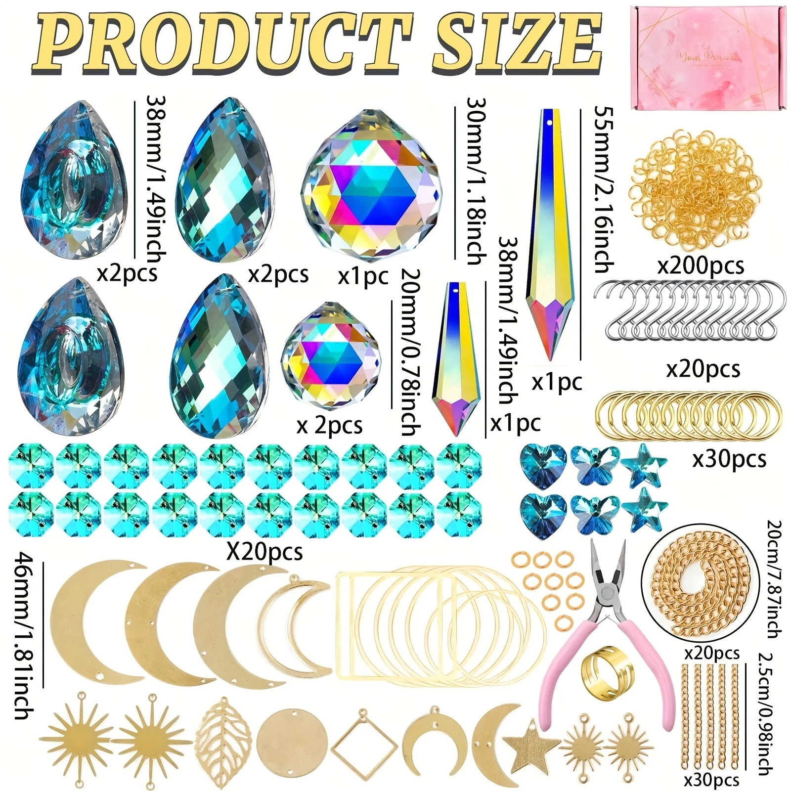 370 Pcs Crystal Suncatcher Kits Hanging Chandelier Crystals Prisms Parts Rainbow Maker Pendants for Stained Glass Window Hanging
