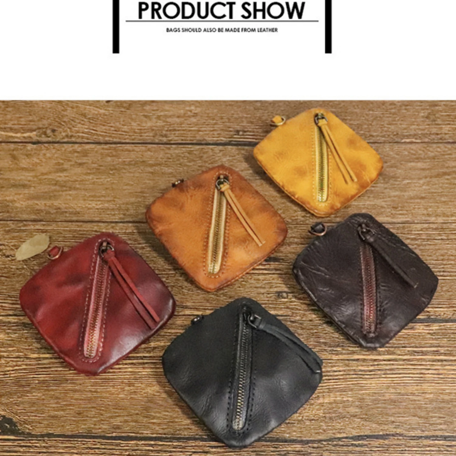 Soft-touch vintage square leather key case, creative retro crazy horse leather key case with zipper coin pocket, convenient to c