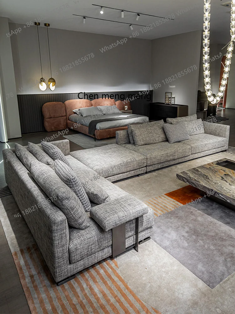 

Sofa, minimalist, household large horizontal hall cotton and linen fabric sofa combination