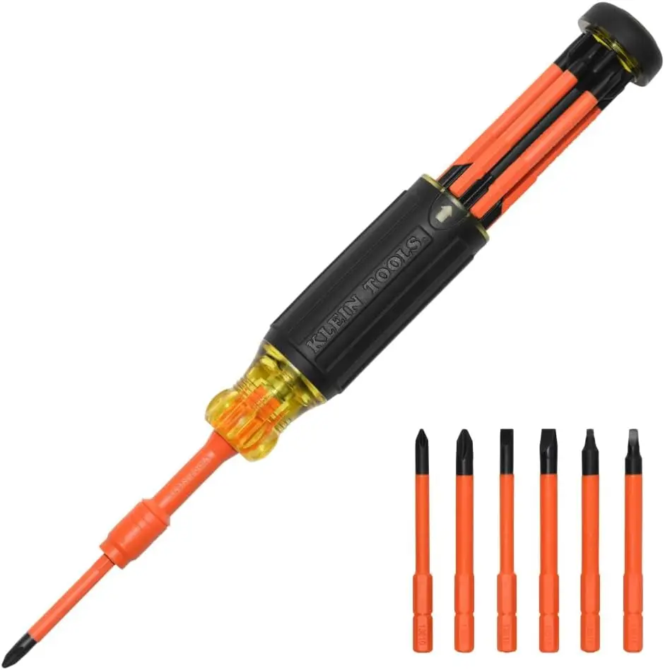 

6-in-1 Insulated Multi-Bit Screwdriver with Auto-Locking Collar, 1000V Rated & In-Handle Storage