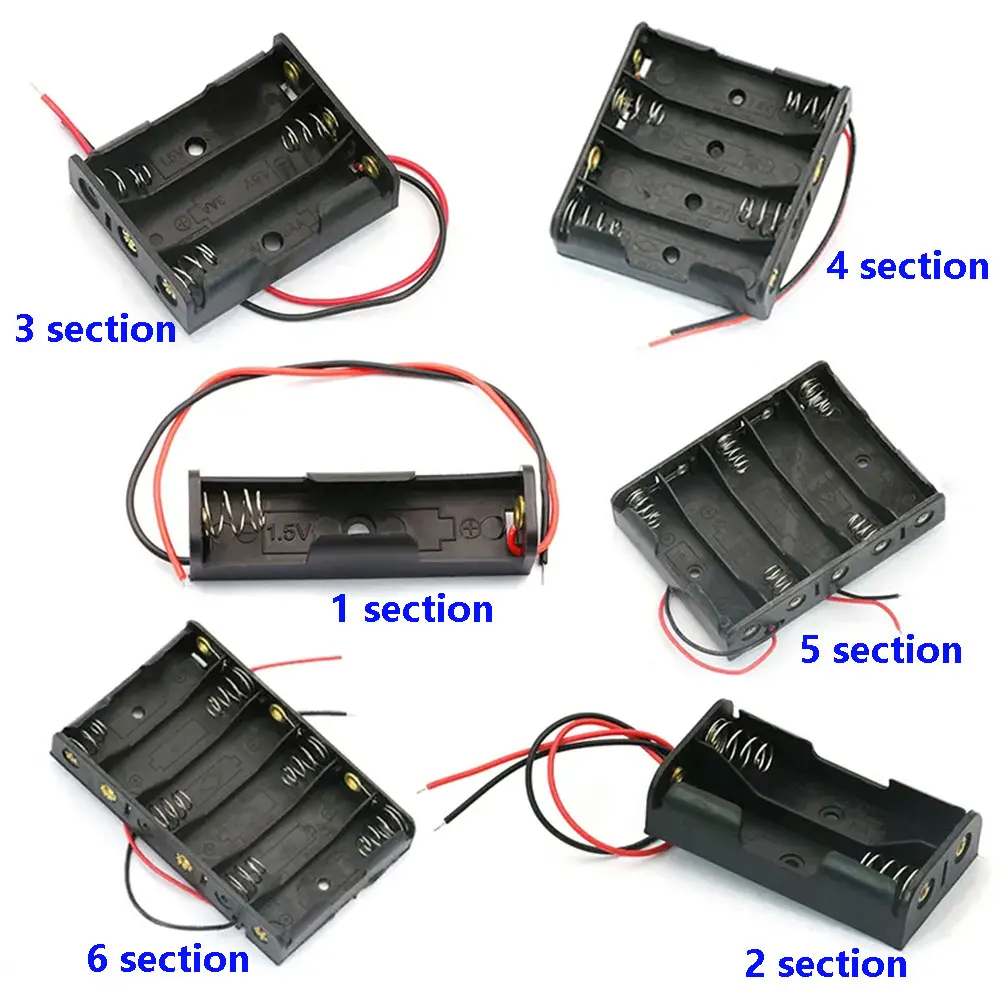 1 Pcs 1 2 3 4 5 6 Way AA Battery Box No. 5 Slots Battery Holder DIY With Leads Series Connection Without Switch Cover