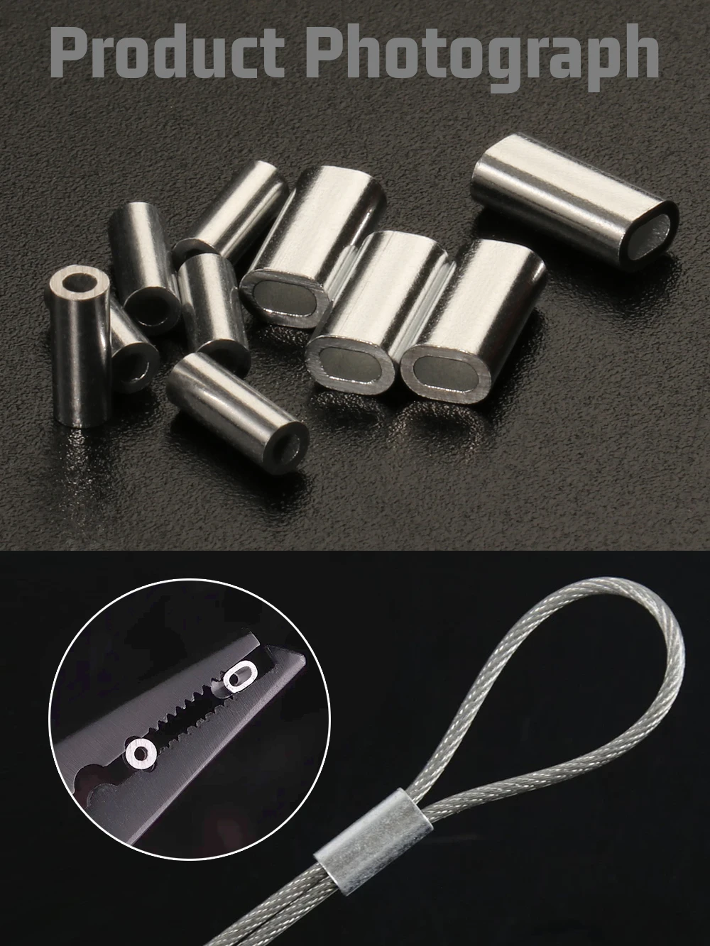 Angelzubehör Aluminium-Crimphülsen Oval Rund Schlaufen-Hülsen Drahtvorfach Rigging Tackle Box Pesca Schnurverbinder 60-210 Stück Röhren – Detail 5