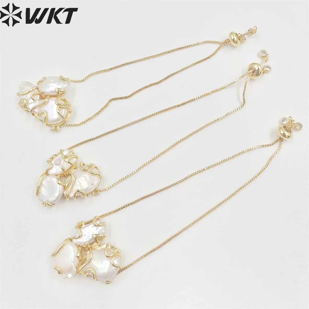 WT-MPB056 Women Elegant Gift Fashion Gold Plated Freshwater Natural Pearl Bracelets Adjustable Size Unique Design Wholesale