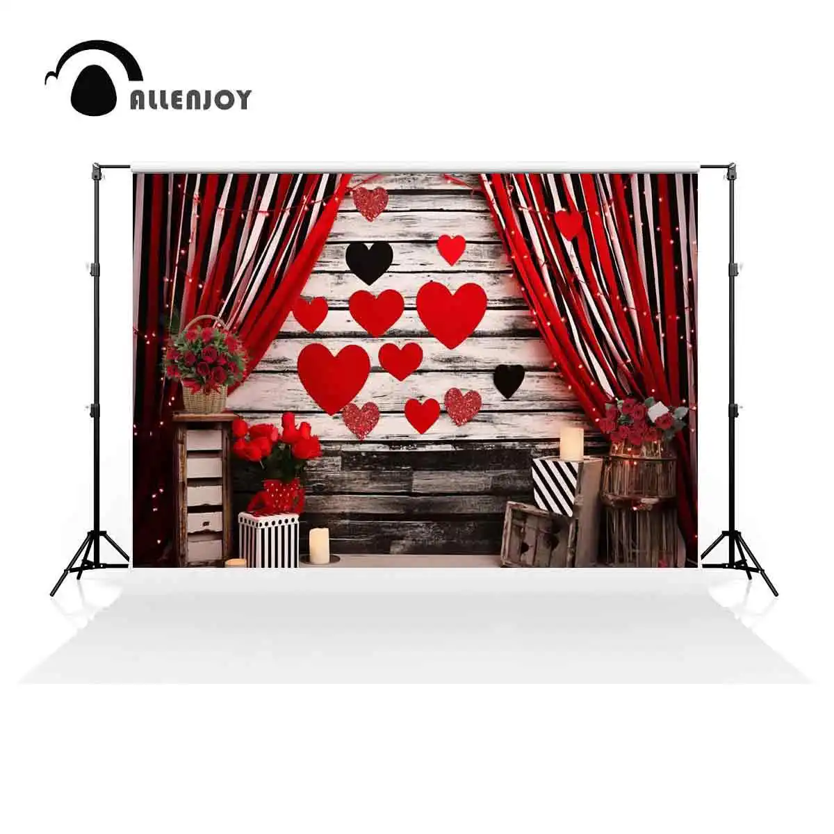 Allenjoy Valentine's Day Red Heart Curtains Backdrop