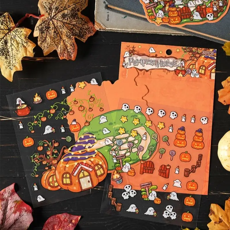 4 set di cartoni animati squisiti adesivi tridimensionali per decorazioni fai da te di Halloween adesivi per manuali paesaggistici adesivi creativi carini