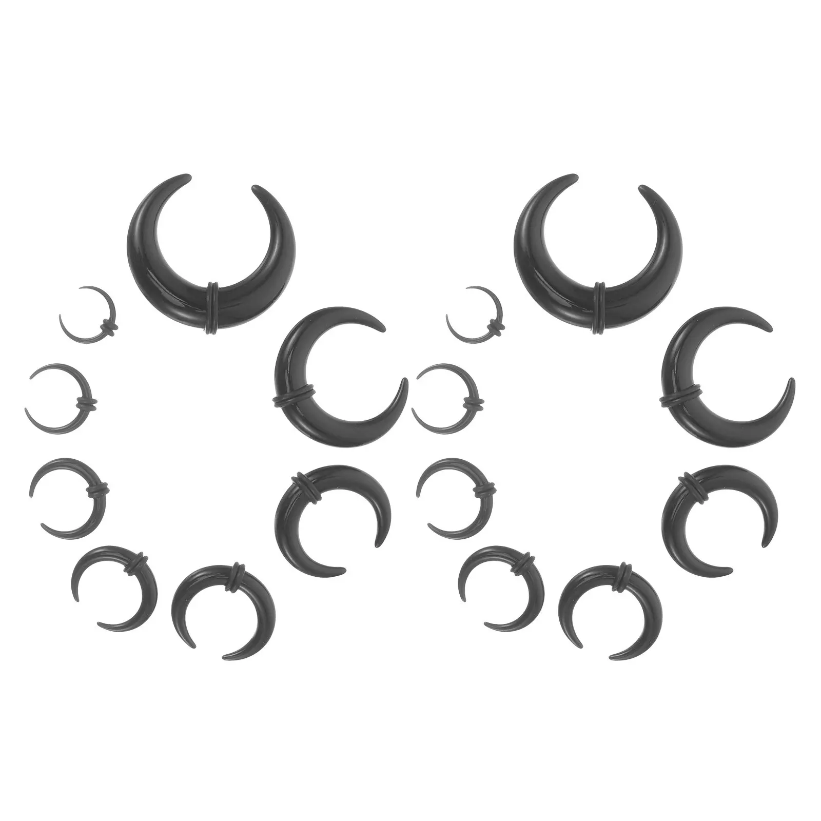 16Pcs Acrylic Septum Ring Black Pincher Tapers C Shape Nose Stretchers Septum Piercing Jewelry Set for Men Women