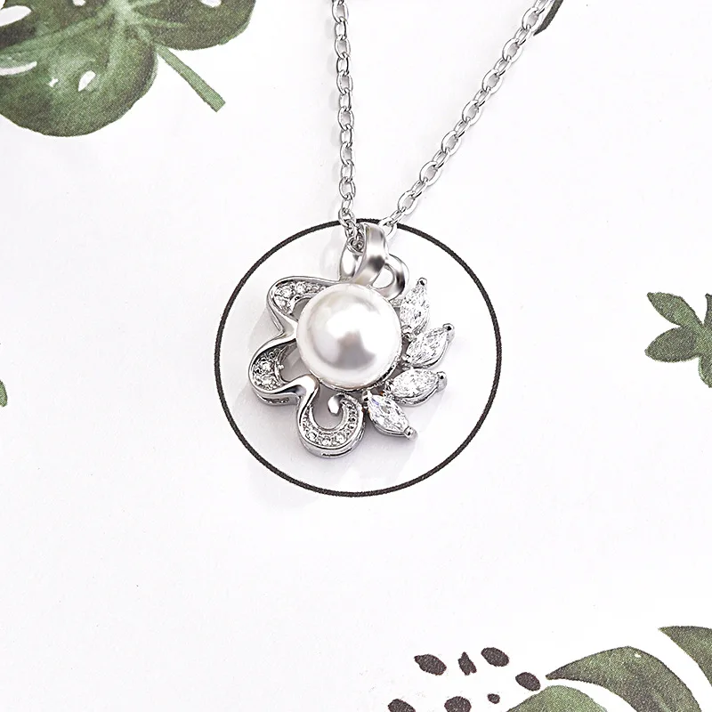 S925 sterling silver necklace Korean version accessories zircon necklace women's fashion pearl pendant collarbone chain jewelry