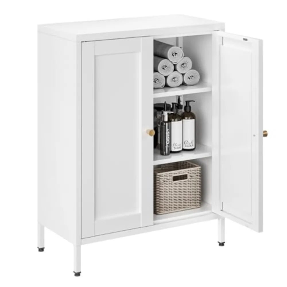 Metal Bathroom Floor Storage Cabinet, Small Storage Sideboard with 2 Doors and 2 Adjustable Shelves, 12" Small Cabinets
