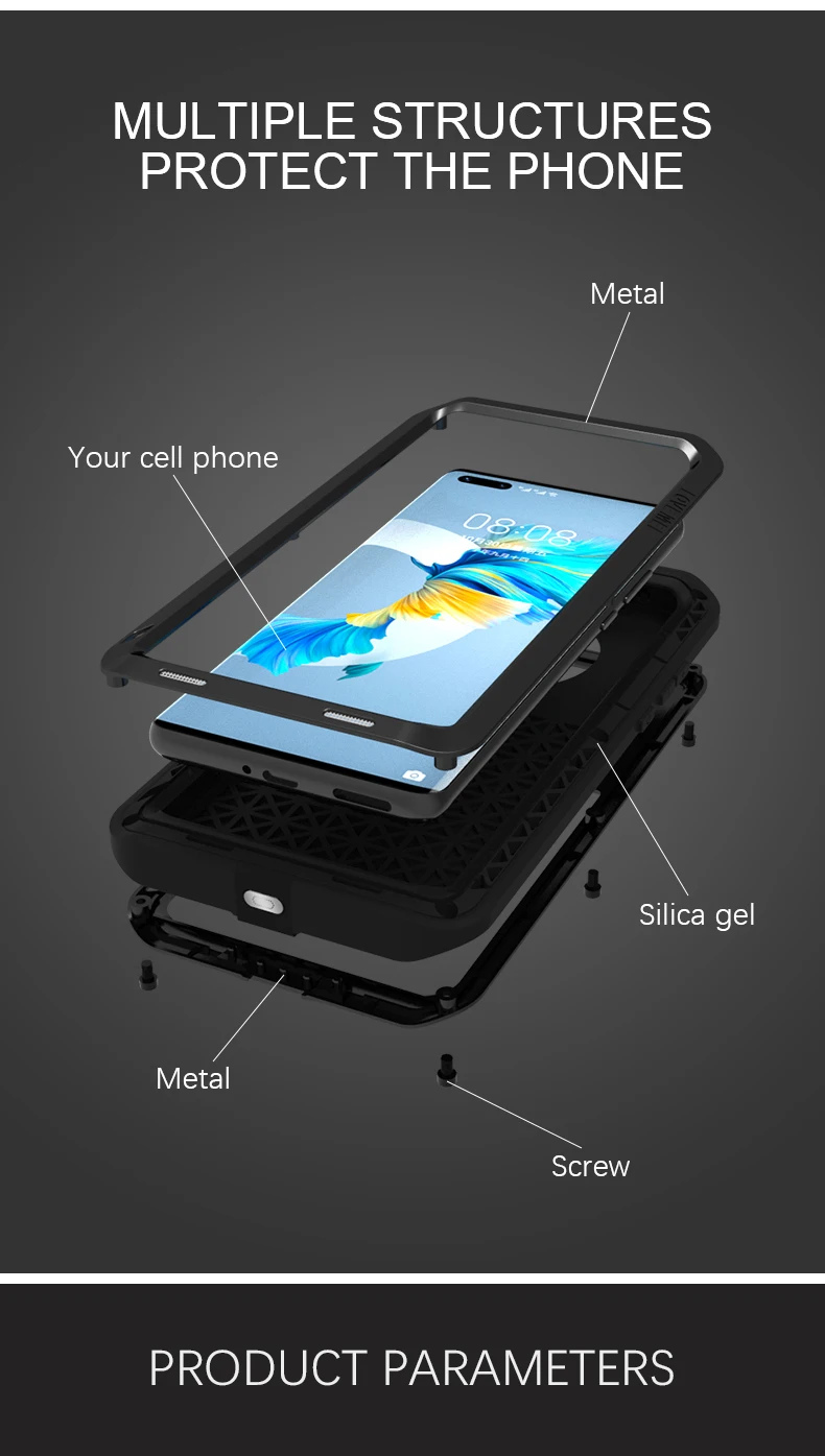 Love Mei Metal Case For Huawei Mate 40 30 P40 P30 Pro Plus Heavy Duty Protection Shockproof Anti-fall Rugged Armor Case Cover