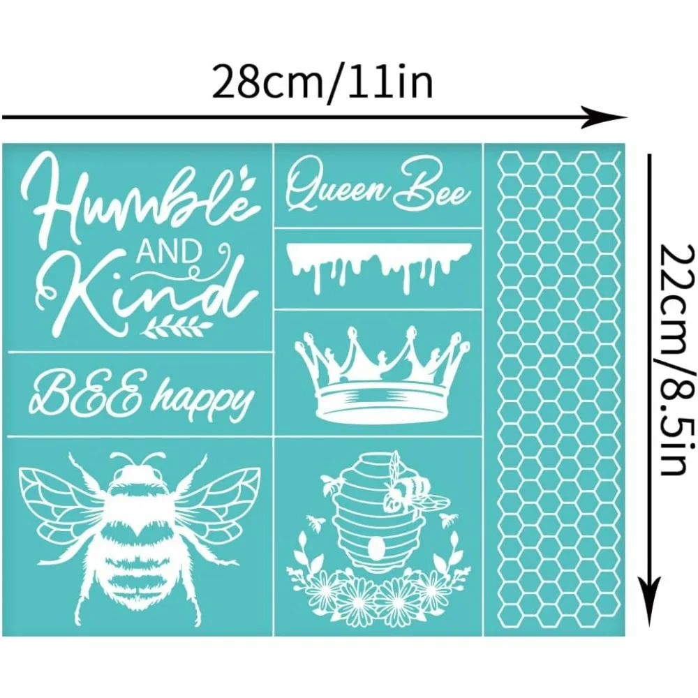 2Pcs 11x8.6 Inch Bee Pattern Self-Adhesive Silk Screen Printing Stencil Honeycomb Queen Bee Silk Screen Stencil Humble and