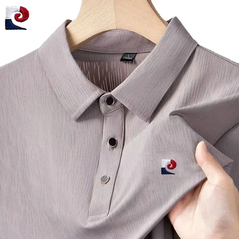 

New men's high-quality ice silk short sleeved polo shirt, summer fashion, casual, breathable, cool and silky T-shirt top