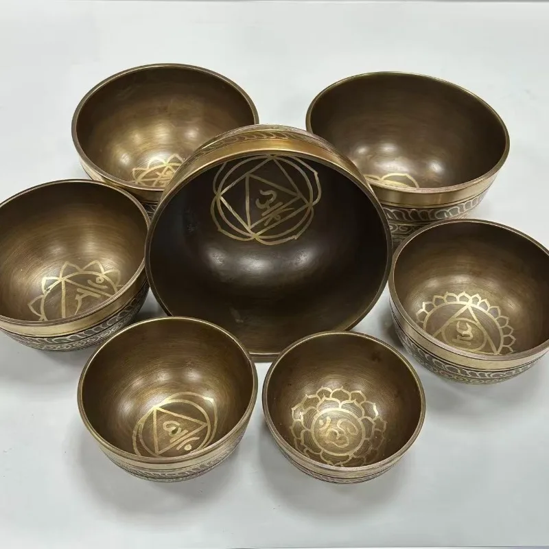 Nepal Brass Singing Bowl 7 in Set Meditation Yoga Singing Bowls Sound Healing Handmade Bowls Musical Instruments Percussion
