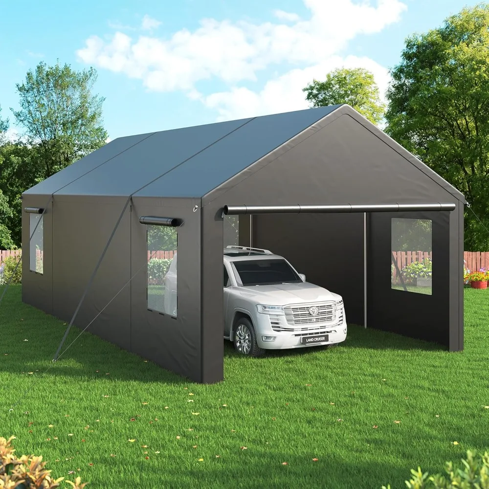 

13x25 FT Carport, Carport Canopy, Heavy Duty Car Port with 2 Side-Opening Door & Roll-Up Windows, Portable Garage, Customized