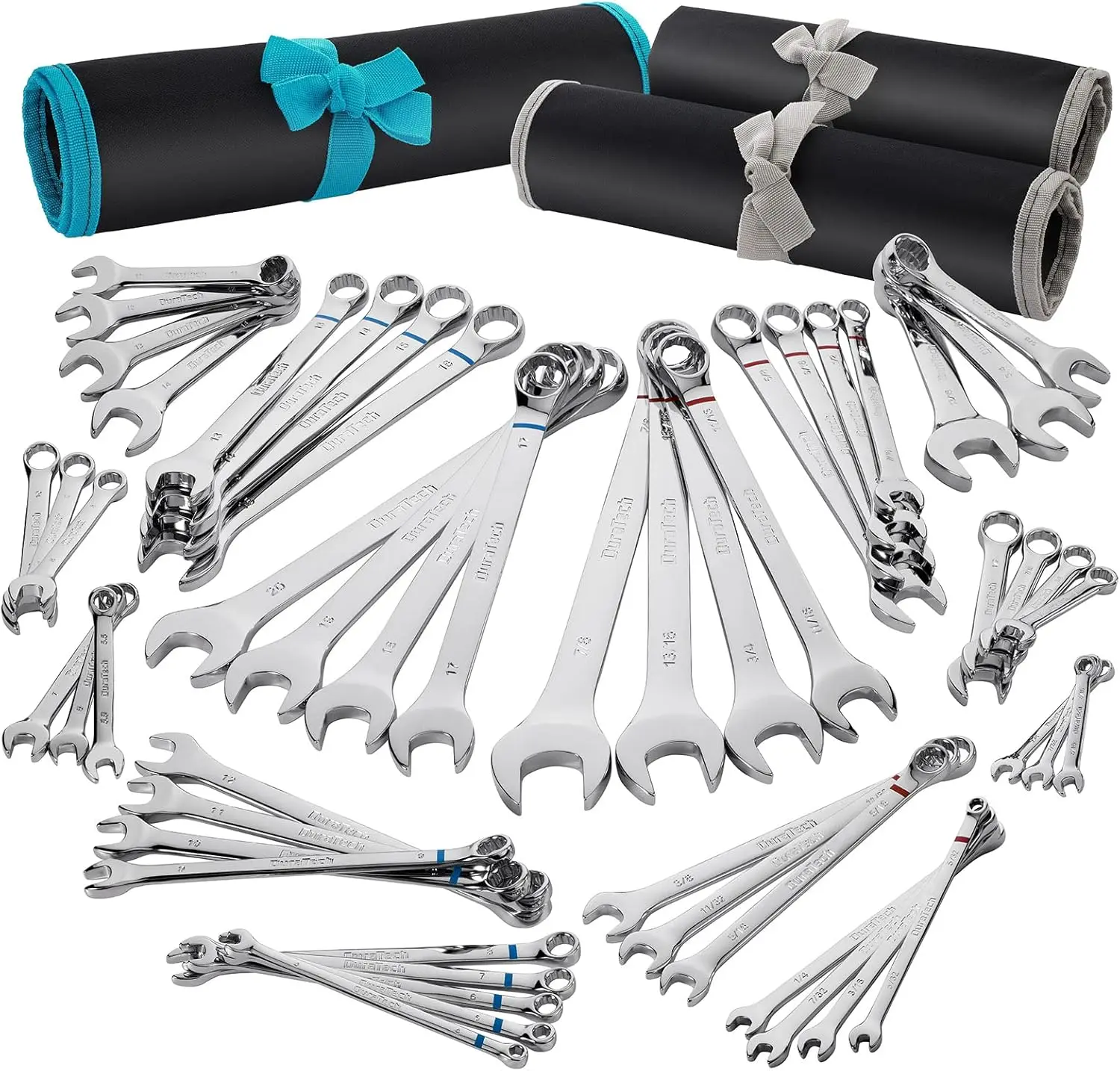 

Набор комбинированных ключей из 52 предметов: 32 комбинированных ключа и 20 коротких ключей, SAE и метрические, сталь CR-V, с рулонным чехлом