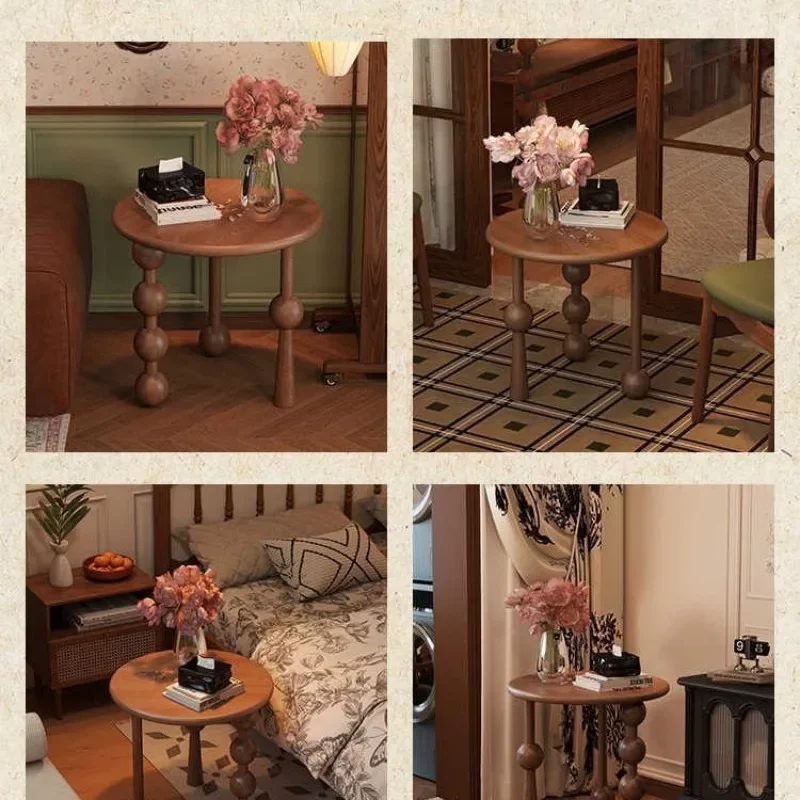 الفرنسية الشمال الرجعية الخشب الصلب كرة مستديرة طاولة القهوة الرجعية نمط غرفة المعيشة المنزلية شقة صغيرة طاولة شاي ضوء الفاخرة #5