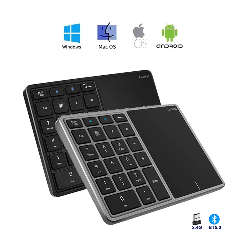 

Bluetooth Numeric Keypad with Touchpad 2.4G Type-C Rechargeable Wireless Number Keypad for MacBook MacBook Windows Laptop