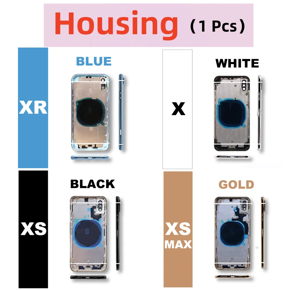 For iPhone X XR Battery Back Housing Back Cover + Mid Chassis Frame +SIM Tray+Side Key  XR Case Replaced Xs Xsmax shell