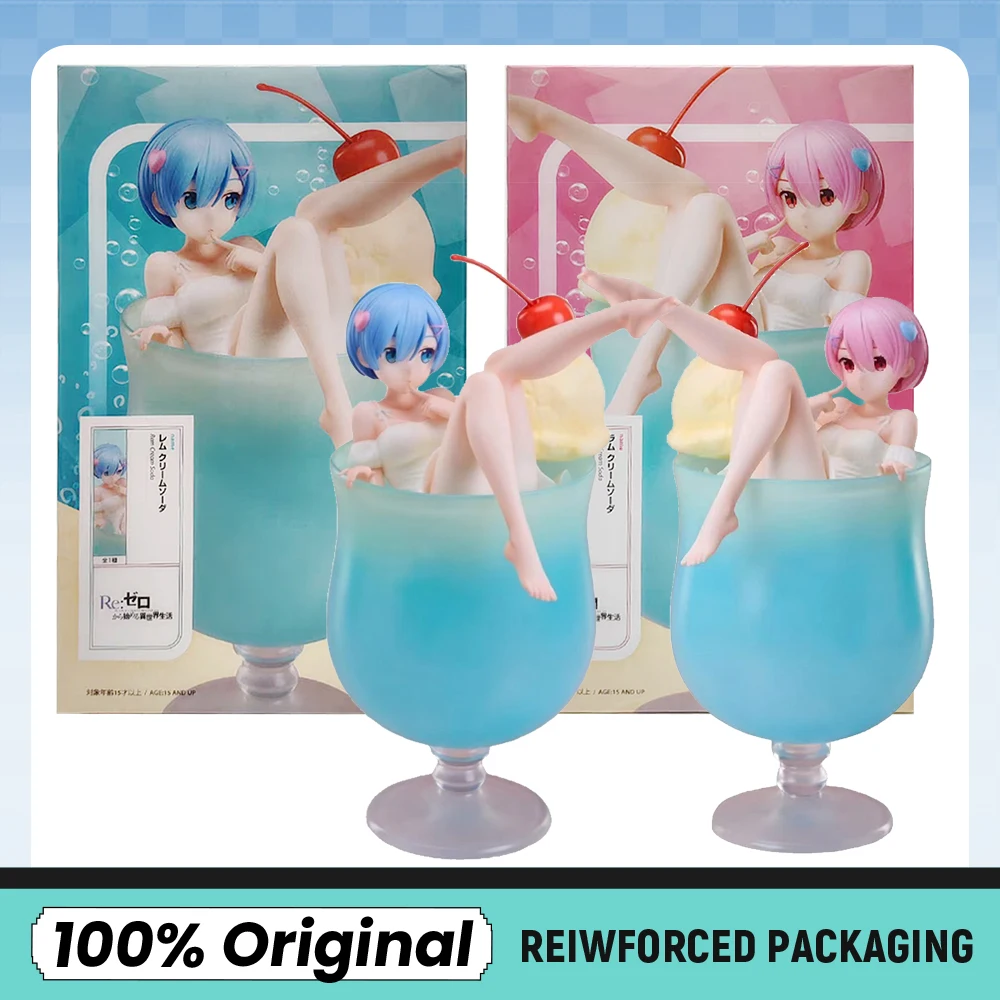 Auf Lager Re:Zero – Starting Life In Another World Ram Rem Cream Soda Anime-Figur Modell Originalverpackung Ornament Geschenk Sammlerstück