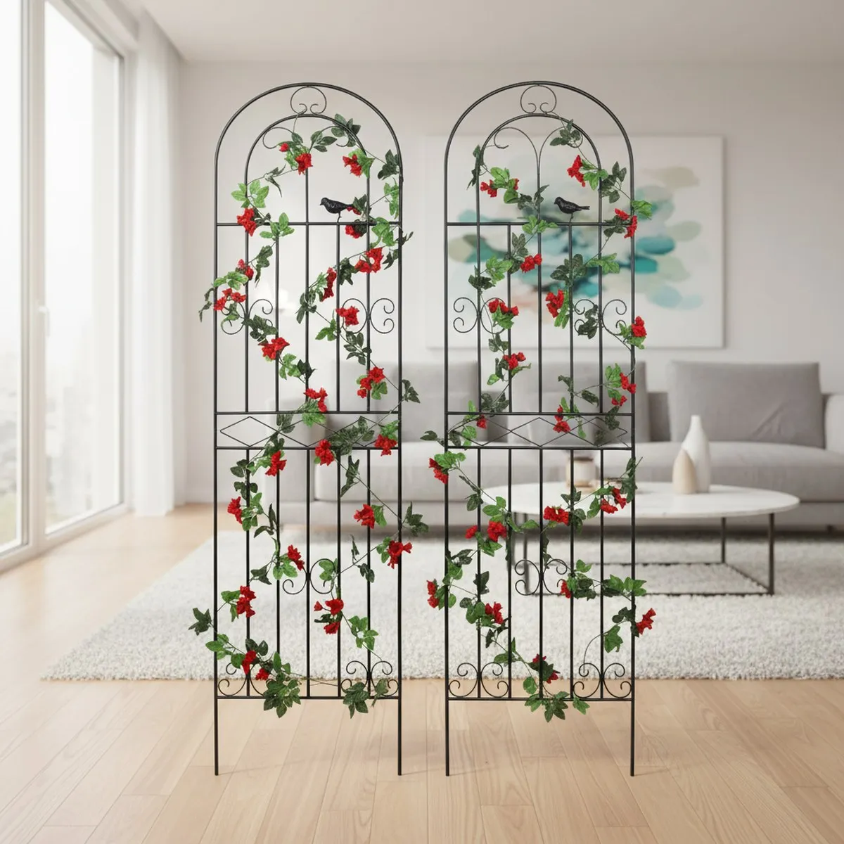 Metal Garden Trellis 2 Pack 70 Inch Tall Black Wire Lattice for Climbing Plants Outdoor Support
