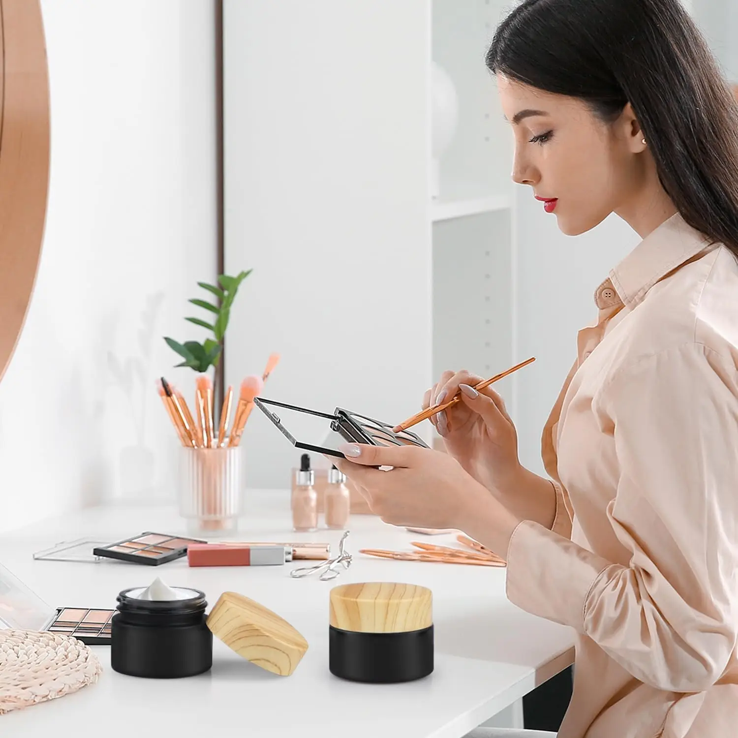 12 Stück 10/15/20/30/50g Kosmetik-Cremetiegel aus schwarzem, mattiertem Glas, leere Probentiegel, tragbarer Reise-Make-up-Behälter für Lotion und Creme – Detail 7