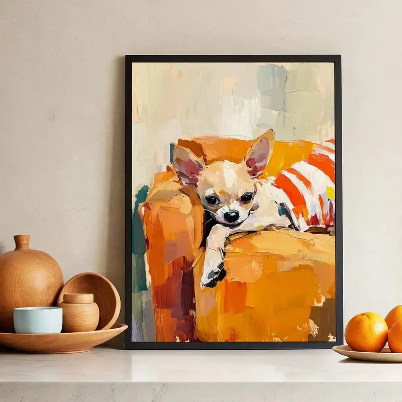 Textured Animal Canvas Print Poster Colorful Sleeping French Bulldog Yorkshire Golden Retriever Siamese Cat Wall Art Home Decor