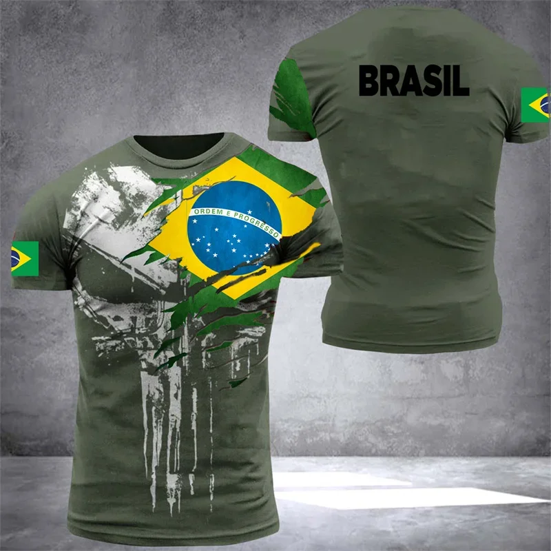 Brazil Flag Men\'s T-Shirt 3D Print Brazilian T Shirt Summer Oversized Jersey Camo Veterans Short Sleeve Sports Tactical Tee Tops