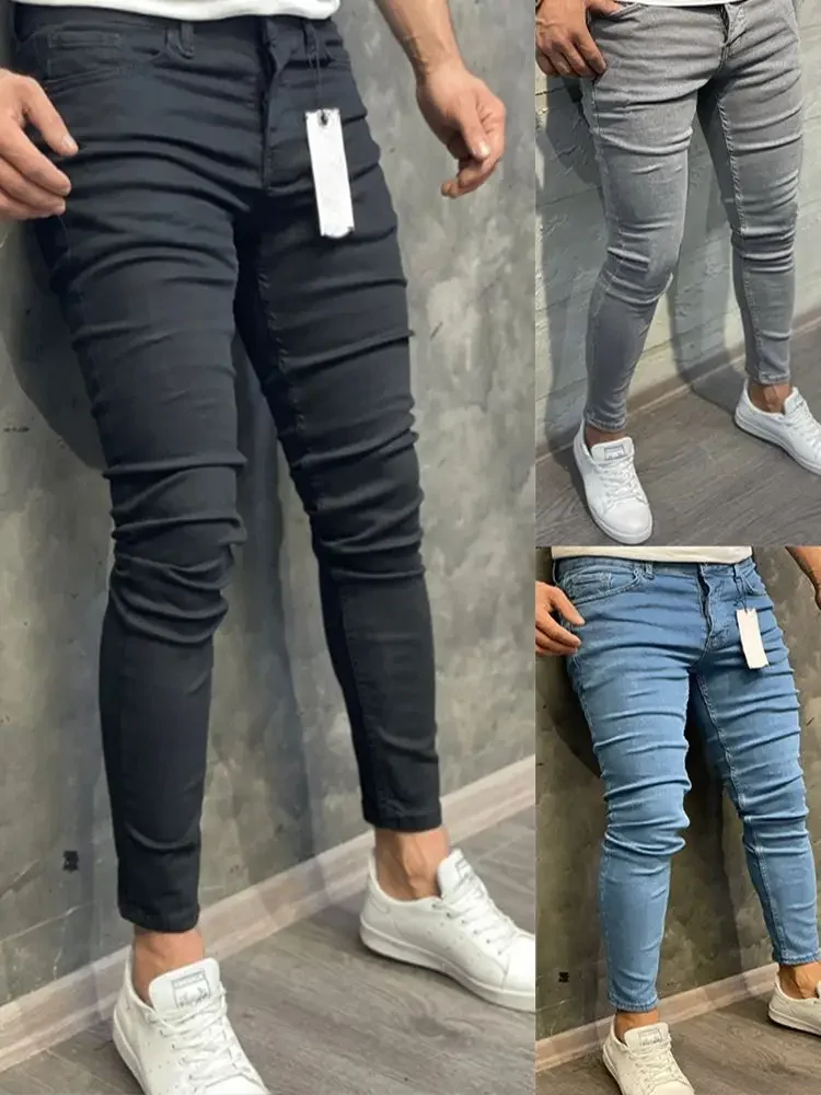 

High Quality Stretch Elastic Skinny Jeans Men European American Classic Solid Washed Denim Pant Casual Pantalones Hombre Joggers