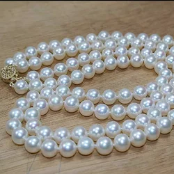 Double row AAA 8-9mm white round Japanese Akoya pearl necklace 14k 18/29 inch 19/20inch