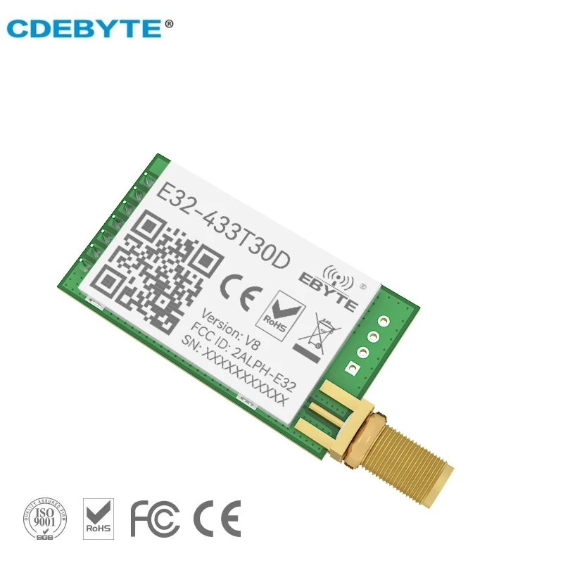 CDEBYTE Módulo inalámbrico de radio de largo alcance LoRa IoT 433MHz 30dBm 1W 8km E32-433T30D-V8