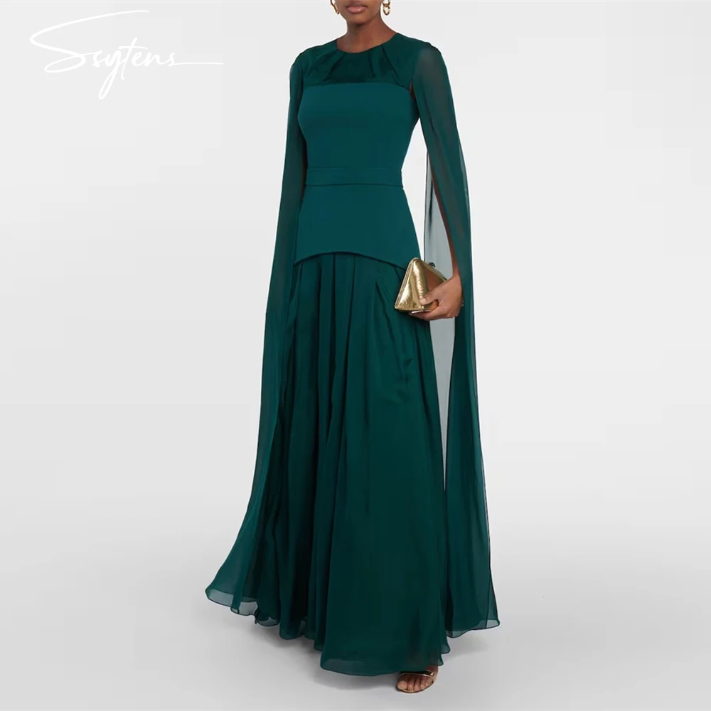 

Modern Peacock Green Beach Evening Dresses Women Chiffon Cape Sleeves Prom Gowns 2024 Sexy Homecoming Party Dress Long Vestidos