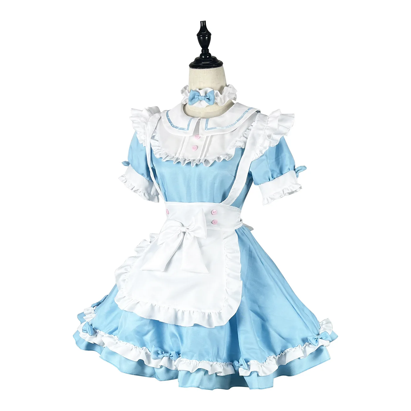 Vestido de lolita azul y blanco Disfraz de sirvienta de manga larga