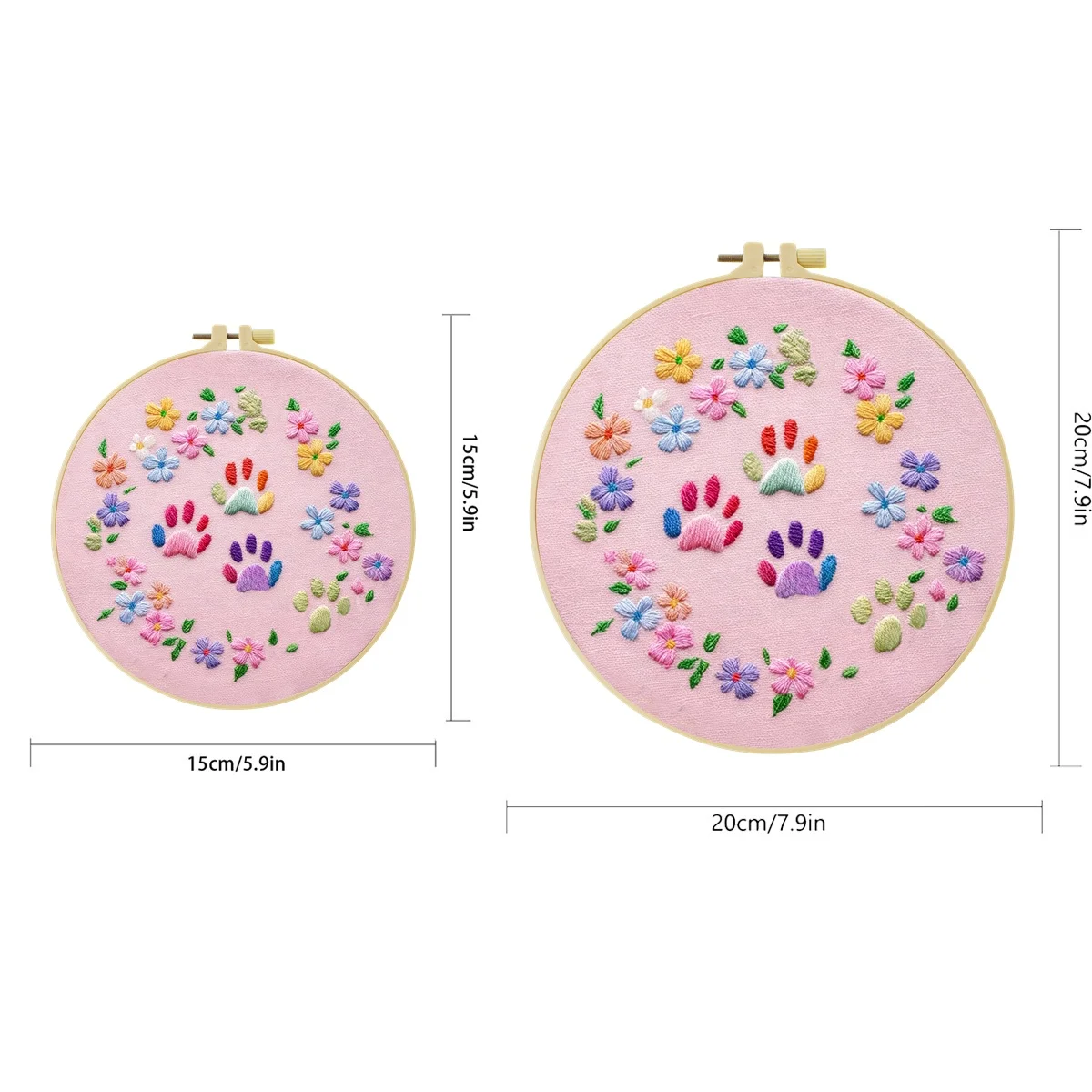 Bunte Pfotenabdrücke und Blumen 1 Stück DIY Stickerei-Material-Set für Anfänger Stickerei-Starter-Kit Kreuzstich-Kunst als Geschenk Neu – Detail 3
